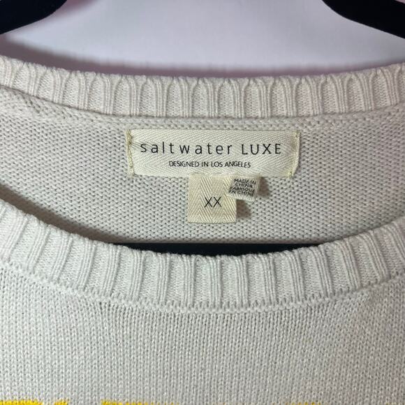 Saltwater Luxe Sun Sand Surf Sweater, Cream, 100% Acrylic Beach Coastal Pullover - Picture 5 of 14